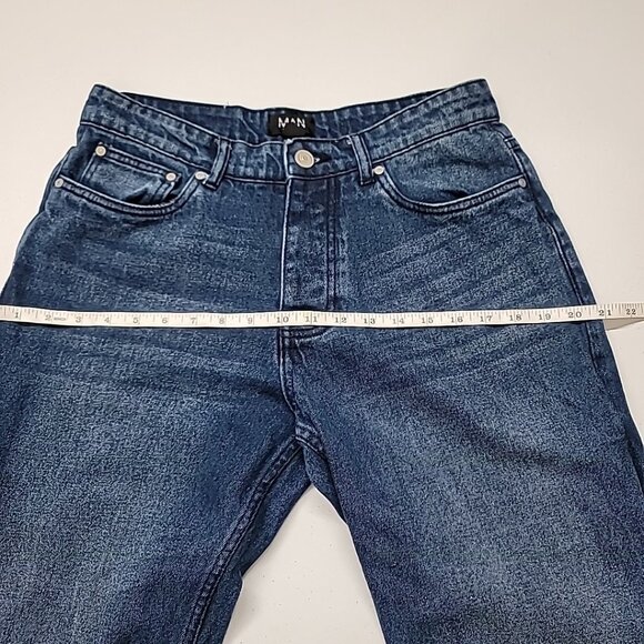 Boohoo Man Mens 32x30 Button Fly Blue Denim Flare Double Zip Panel Jeans - Picture 14 of 16